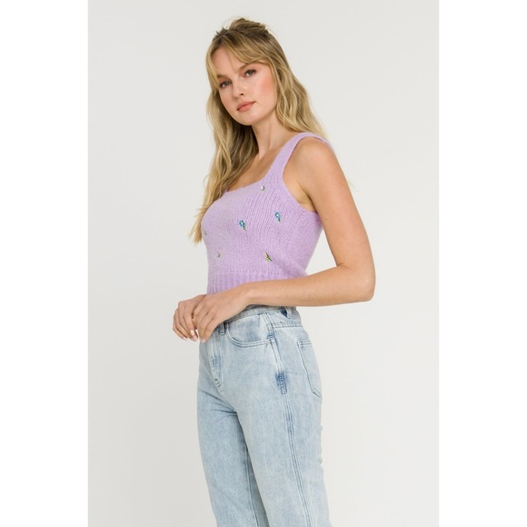 English Factory Lavender Knit Floral Embroidered Tank Top - Picture 2 of 6